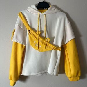Trendy Two-Tone Yellow and White Crop Hoodie